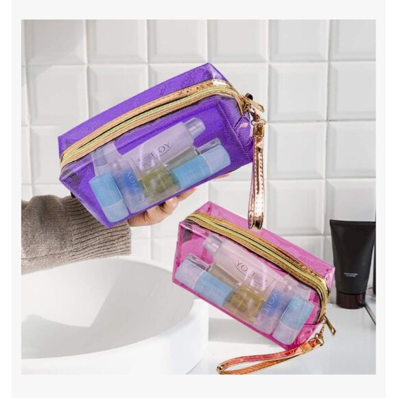Glitter Translucent Cosmetic Makeup Bag Zippered Travel Toiletry Wristlet - Picture 7 of 7